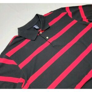 Vintage Bugle Boy Mens Short Sleeve Polo Shirt‎ Size XL Red / Black Stripe